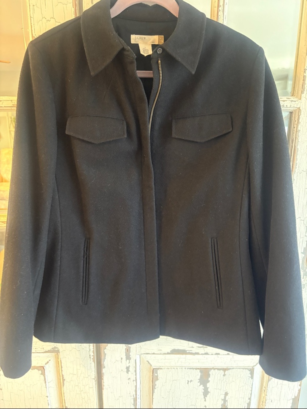 J. Crew Black Wool Zip-Front Pea Coat